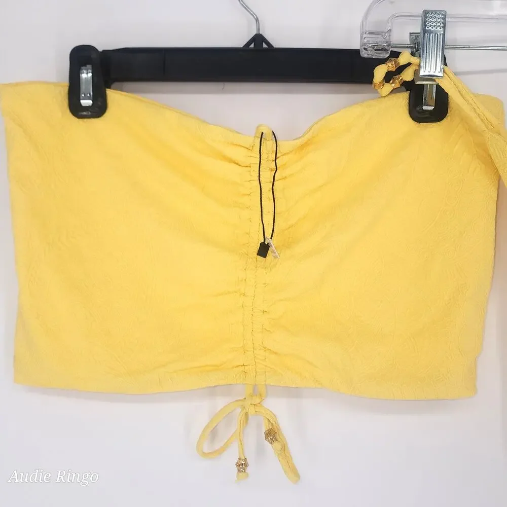 JMP The Label Yellow Textured Bandeau Bikini Set Gold Bead XL NWT
